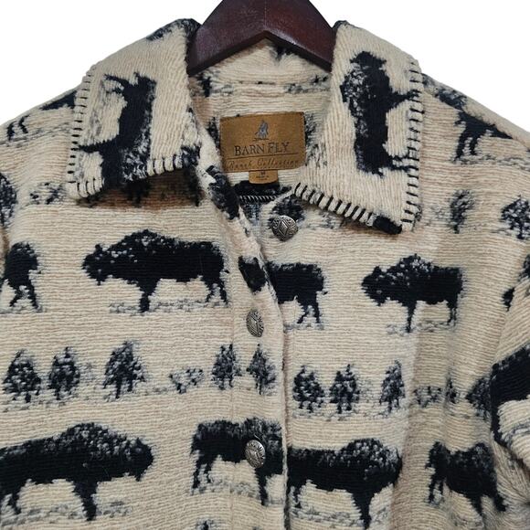 Barn Fly Collection Bison Print Western Knit Jacket SIze M - Picture 4 of 7